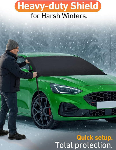 EcoNour Car Snow Cover Compatible for Ford Focus | Windshield Cover for Ice and Snow with S-Hook Straps | Heavy-Duty 600D Oxford Winter Car Cover, Waterproof & Anti-Slip