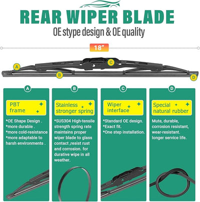 24" 21" 18" Windshield Wiper Blades Replacement for Acura MDX 2001 2002 2003 2004 2005 2006 Premium All Weather Front Rear Wipers Set - OEM Quality (Pack of 3)