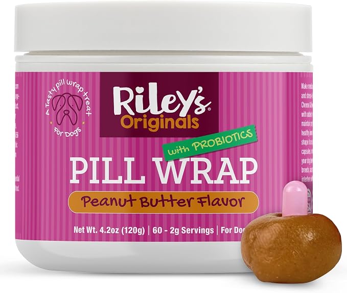 Riley's Pill Wrap for Dogs with Probiotics - Delicious Peanut Butter Flavored Pill Paste for Dogs - Wrap Pills, Capsules, Tablets in a Pocket or Pouch to Mask The Taste & Make Pill Time Easy - 4.2 oz