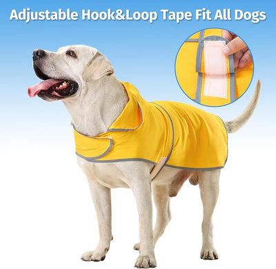 Dog Raincoat for Large Dogs Waterproof Jacket Hooded Rain Coats with Reflective Strips Leash Hole & Poncho Adjustable Fit (Yellow,XL)