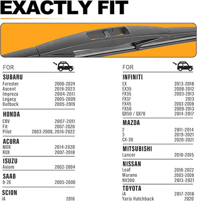 14 Inch Rear Wiper Blade Replacement for Subaru Forester 2026-2006 Ascent 2026-2019 Impreza 2011-2004 24-26 Outback 19-05 Tribeca 14-06/Honda CRV FIT 20-07 MDX RDX-Original Equipment Replacement- 14"