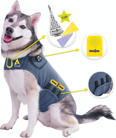 CozyVest® Dog Anxiety Vest 3-in-1 Music & Aromatherapy Shirt, Relaxing Sound & Essential Oils Jacket, Fireworks Thunder Separation & Thunderstorm Canine Stress Relief Coat (Gray, Large [41-64 Lbs])