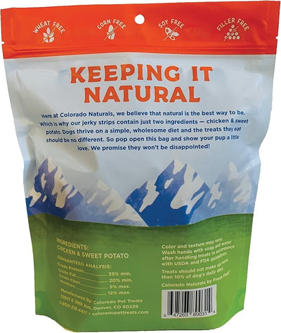 Colorado Naturals Chicken & Sweet Potato Jerky Strips Dog Treats, 16 oz – All-Natural, Made in USA, No Fillers or Preservatives – Promote Bone and Joint Health