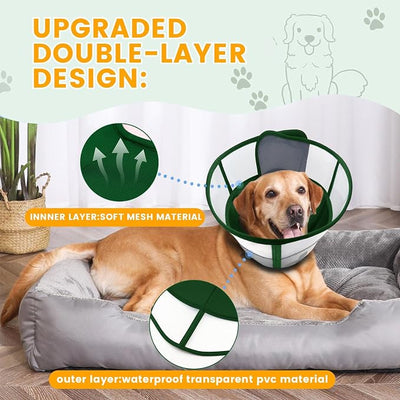 WinWeal Upgraded Soft Dog Cone Collar for Large Medium Dogs After Surgery – Adjustable Transparent Recovery Collar, Breathable Elizabethan E-Collar for Wound Healing & Anti-Licking (XXL, Dark Green)