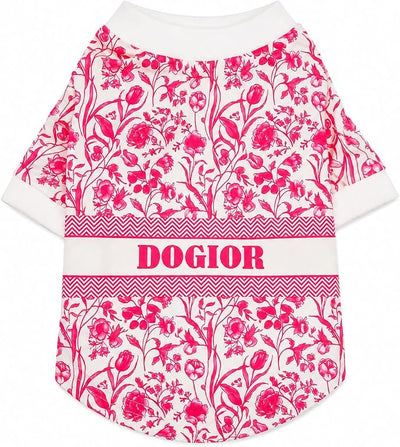 Luxury Designer Dog T Shirt – Trendy Puppy Clothes for Small Dogs, Fashion Pet Tee for French Bulldogs & Chihuahuas, Everything Chic Dog Apparel (PinkDOGIOR, Large)