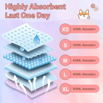 Ambreview Disposable Dog Diapers Female, Just Pull It Up, Doggie Diapers for Female Dogs, Strong Absorbency | Leak Proof, for Dogs in Heat | Elderly | Disabled, S 100 PCS