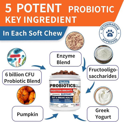 Probiotics for Dogs, Improve Yeast Balance, Itchy Skin Itchy Ears, Gut Health, Allergies, Immunity, Dog Probiotics and Digestive Enzymes with Prebiotics - Reduce Diarrhea (180 Chews, Bacon)