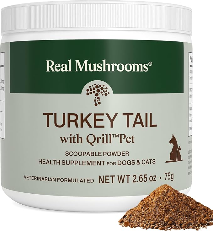 Turkey Tail with Qrill Pet - Turkey Tail Mushroom for Dogs with Krill Meal for Dogs and Cats - Beta-Glucan Rich Mushroom Extracts Immune & Gut Support for Puppies and Kittens, 75g