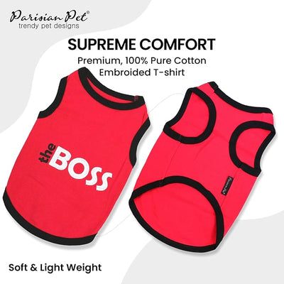 Parisian Pet Boss Dog Shirt – 100% Cotton Red Shirts for Large Dogs – Sleeveless Puppy Clothes – Lightweight Dog Apparel – Breathable and Soft Dogs Clothes - Stretchy Pet T Shirts