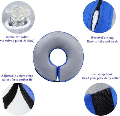 Inflatable Cone Collar for After Surgery, Soft Adjustable Blow up Donut E-Collar for Small Medium Large Dogs and Cats