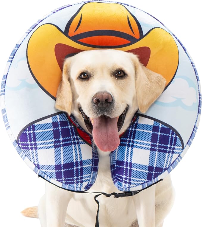 Avont Inflatable Dog Cone After Surgery, Soft Donut Collar to Stop Licking, E Collar Alternative for Small Medium Large Dogs - Cowboy(M)