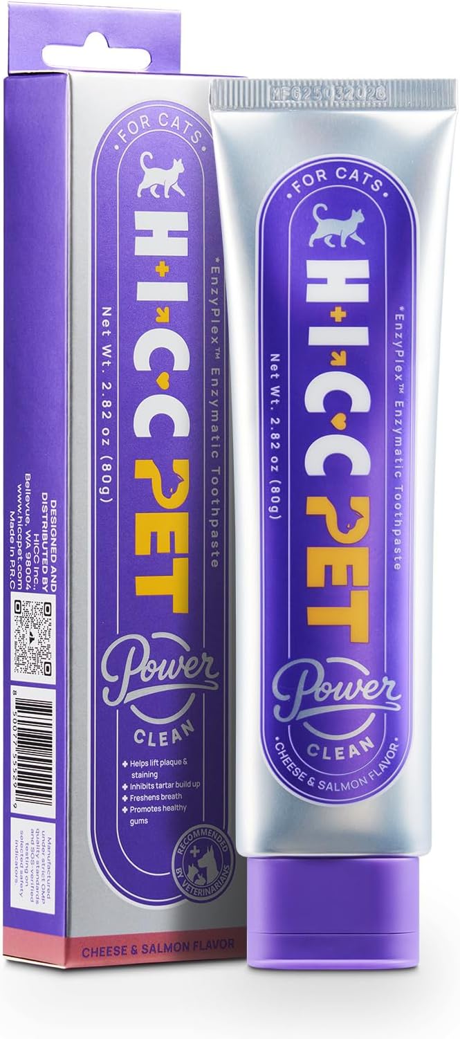 4-Enzymatic Cat Toothpaste - EnzyPlex™ Power Clean Toothpaste for Plaque & Tartar Control - Professional Feline Dental Care for Fresh Breath & Healthy Gums - Cheese & Salmon Flavor, 2.82 oz