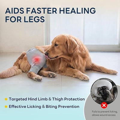 Dog Rear Leg Sleeve to Stop Licking, Upgraded Hind Leg Cover to Stop Slipping, for TPLO Surgery, Skin Conditions, Wounds, Breathable Soft Fabric, Dog Cone Alternative, Right, M, Light Grey