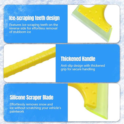 Hovom 2PCS Portable Snow Removal Shovel & Ice Scraper for Car Windshield Window, Stainless Steel Rubber Frost Ice Snow Scraper Removal Tool Set with Ergonomic Handle, Winter Car Accessories