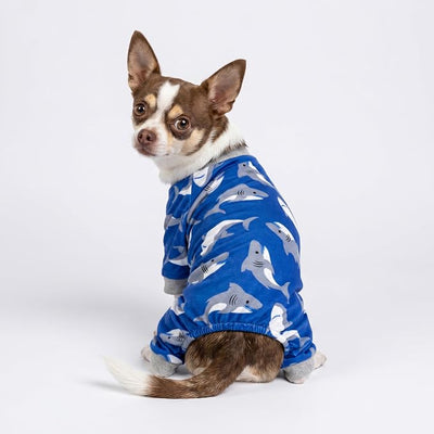 Fitwarm Shark Dog Pajamas, Dog Clothes for Small Dogs Girl Boy, Pet Onesie with Feet, Cat Outfit, Lightweight Velvet, Royal Blue, XL
