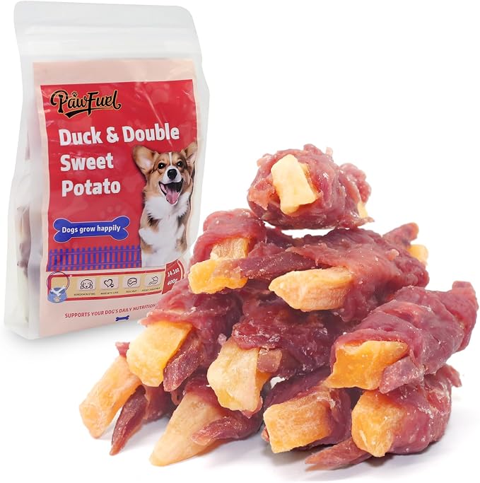 Dog Treats Duck Wrapped Yellow Purple Sweet Potato Chews 14.11 Oz for Dogs Jerky Dental Care Treats. High Protein Healthy Suitable for Small Medium and Large Dogs for Eating Training Rewards