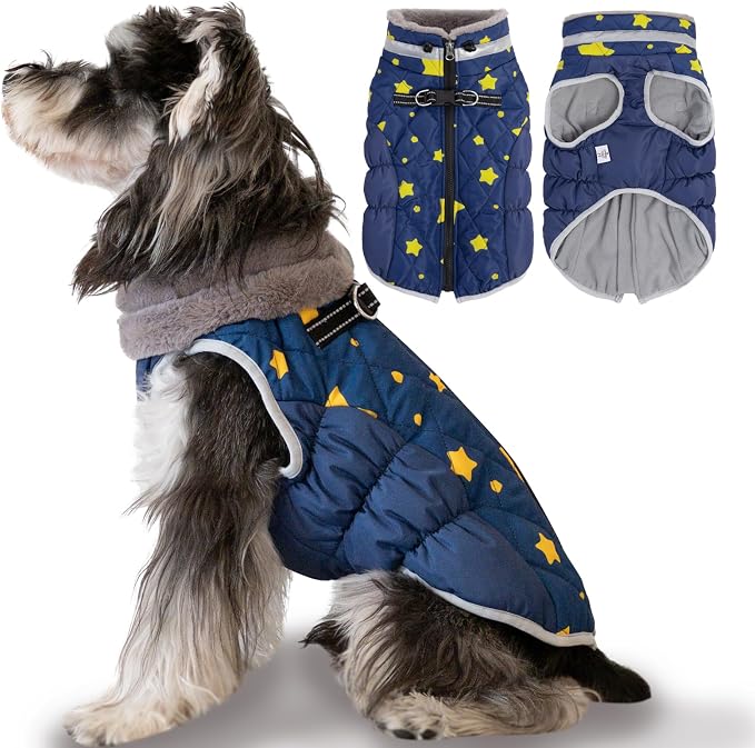 CuteBone Winter Dog Coat with Harness, Reflective Warm Dog Jacket with Zipper for Cold Weather Snowsuit, Small to Large Sizes