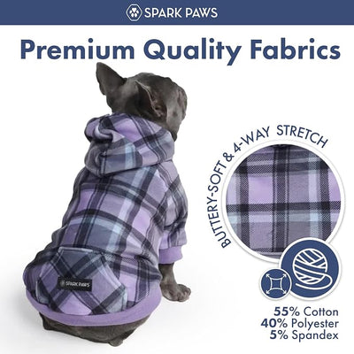 Spark Paws Dog Hoodie – Premium Dog Sweater for Small, Medium, and Large Dogs | Warm Outfits for French Bulldogs, Pitbull, Puppy, Winter Jacket Alternative - Purple Plaid - S