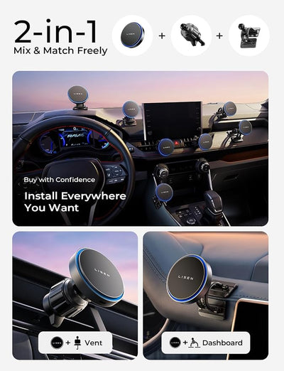 LISEN for 15W MagSafe Car Mount Charger,Magnetic Wireless Car Charger for iPhone 17 Pro Max Accessories,Magnetic Phone Holder for iPhone 17-12,Samsung,Pixel 9,Jeep Ford F150 Accessories,Gifts