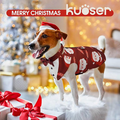 Kuoser Christmas Dog Tuxedo Dogs Suit and Bandana Set, Santa Claus Doggy Christmas Outfit Adjustable Pet Xmas Costume with Bow Tie for Large Medium Small Dogs Golden Retriever Samo Bulldogs, Red S