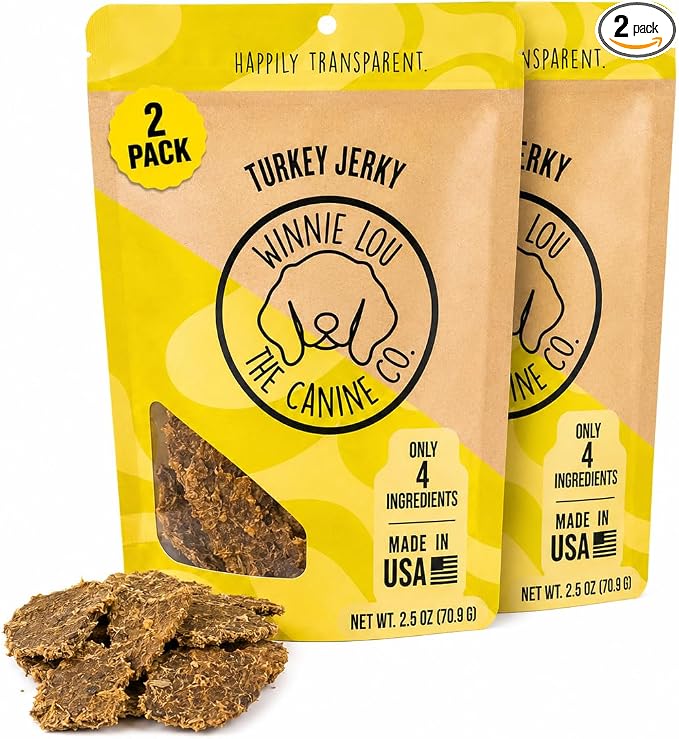 Winnie Lou Turkey Jerky Dog Treats - Limited Ingredient, Human Grade, Training Treats for Small, Medium & Large Dogs, USA Made, High Protein, Chews, Hypoallergenic, Sensative Stomach (2 Pack)