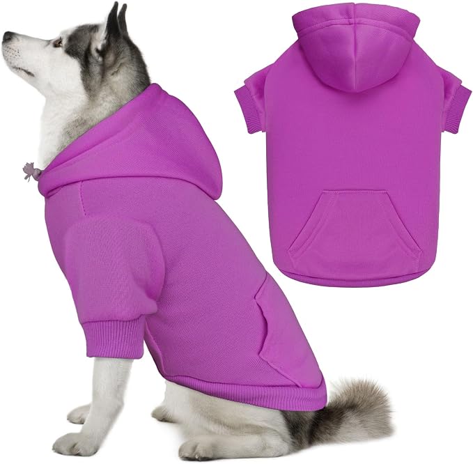 Dog Sweaters for Large Dogs Dog Hoodie Sweater Solid Soft Brushed Fleece Clothes Hoodie Sweatshirt with Pocket(Purple-XL)