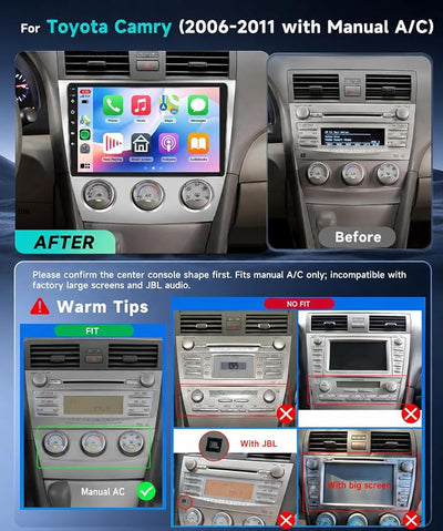 4G+64G for Toyota Camry 2006-2011 with Manual A/C, Car Radio with Wireless Carplay/Android Auto, 10.1 Inch Android 15 Touch Screen Car Stereo, Bluetooth, GPS, WiFi, SWC+ HD Backup Camera