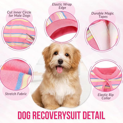 Lukovee Recovery Suit for Dogs, Onesie Surgery Recovery Suit for Female Male Dogs, Abdominal Wounds Cone E-Collar Alternative Prevent Licking Spay Recovery Suit (Pink Stripes,XXL)
