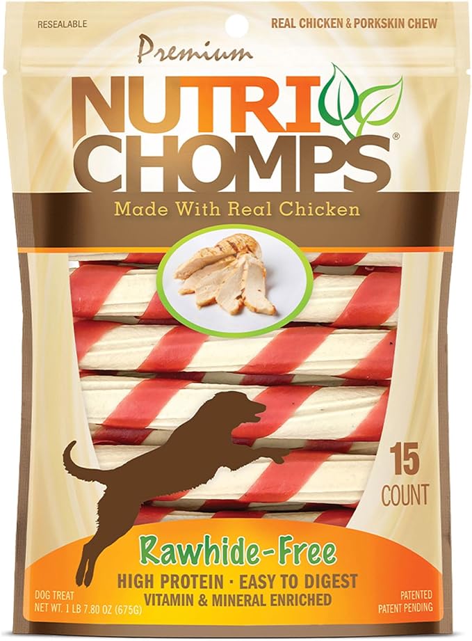 Dog Chews, 6-inch Twists, Easy to Digest, Long Lasting, Rawhide-Free Dog Treats, 15 Count, Real Chicken flavor