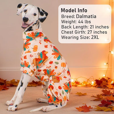 KYEESE Thanksgiving Dog Pajamas, Turtleneck Dog Pajamas for Small Dogs Boy Girl, Soft Velvet Turkey Pattern, Pet Onesie with 4-Leg Design, Stretchable Warm Jammies, Cozy Holiday Pjs, X-Large