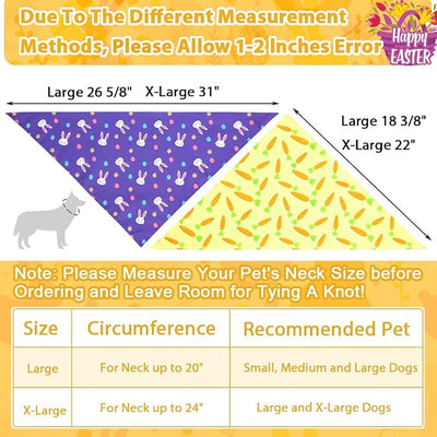 Vivifying Easter Dog Bandanas - 2 Pack Festive Pet Accessories with Cute Bunny and Carrot Patterns, Perfect for Easter Celebrations (Large, Purple & Yellow)