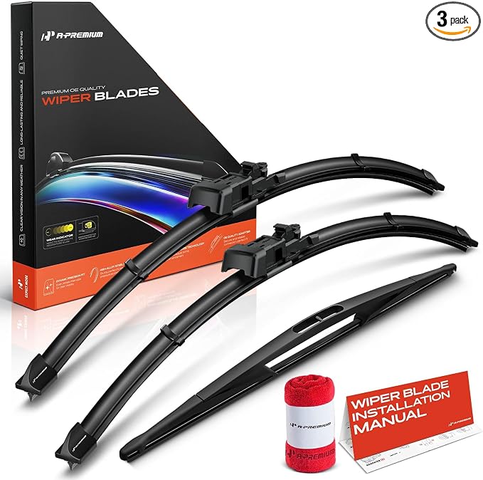 A-Premium 24"+22"+16" Windshield Wiper Blades with Wear Indicator & Towel | Compatible with Volvo XC70 2005-2007, Front Rear Wipers Blade Set for TL2/Snap Claw Arm Connector, Pack of 3