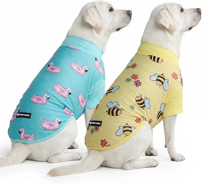 Spark Paws Sunblock Dog T-Shirt, SPF30 Protection, Lightweight Breathable Quick Dry for Dogs with Sensitive Skin - Bees & Flamingo (Set of 2) - Size 3XL