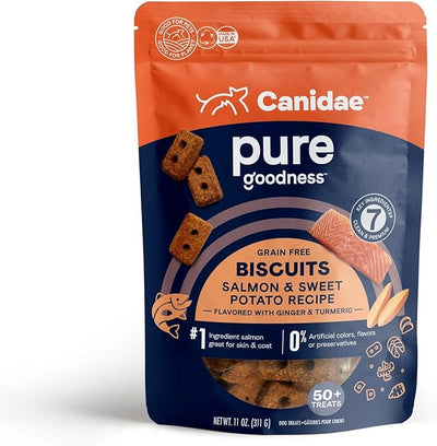 Canidae Pure Dog Treat Biscuits - Healthy & Nutrient Rich Dog Treats - Grain-Free Limited Ingredient Formula - Soy-Free - Crunchy Texture - Easy-Snap Design - 11 oz - Salmon & Sweet Potato