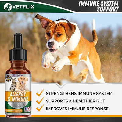 Allergy and Immune Liquid for Dogs, Cats, Puppies and Kittens, 2 Fl Oz | Natural Liquid Supplement, Turmeric and Milk Thistle, Seasonal Allergy Relief, Immune Support