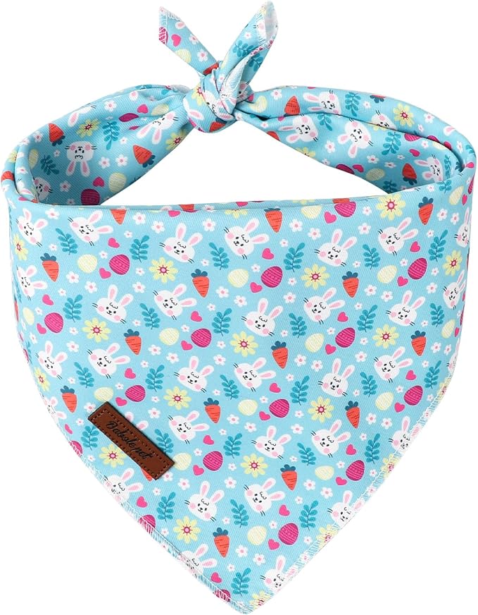Easter Dog Bandana - Cute Blue Bunny Dog Neck Scarf, Soft Spring Pet Bib for Medium Large Dogs, Easter Photo Dogs Cats Prop for Daily Use Parties & Pet Photography L