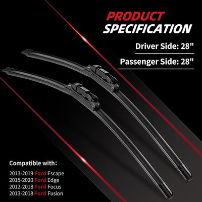 OTUAYAUTO Premium Windshield Wiper Blades - Replacement for Ford Focus 2012-2018 Escape 2013-2019 Edge 15-23 Fusion-Original 13-18- Perfet Fit, All-Weather Performance Pinch Tab 28"+28" (Pack of 2)