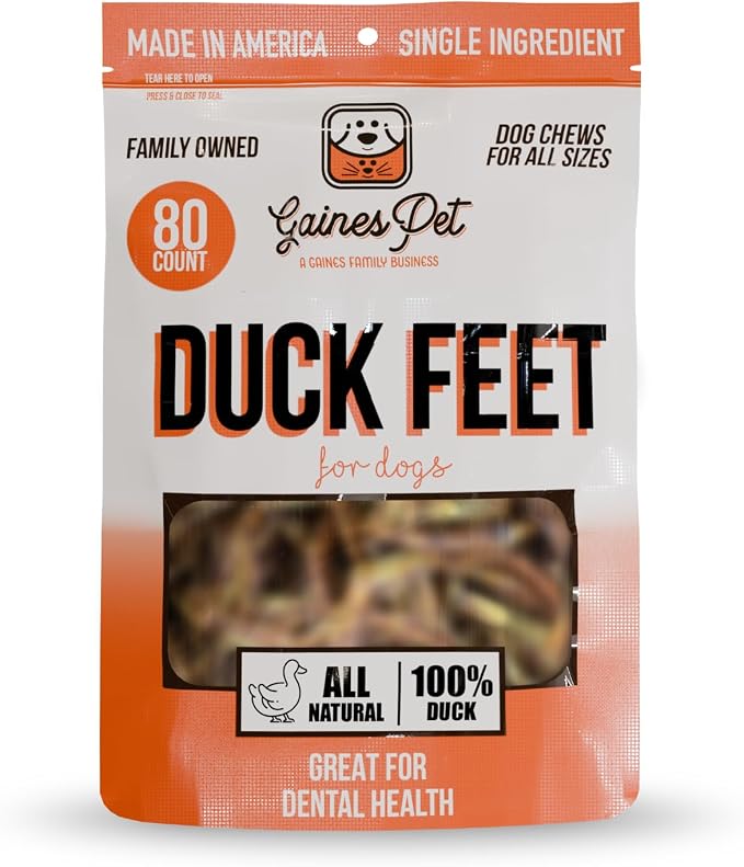 Gaines Pet Duck Feet for Dogs – 80 Count, Natural Chews with Glucosamine, Chondroitin & Collagen – Single Ingredient Dog Treats, Grain-Free, USA Made, Joint & Dental Health Support