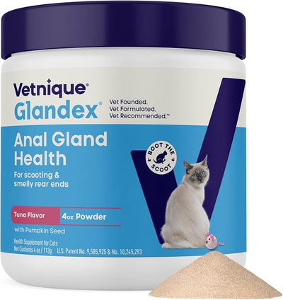 Vetnique Glandex for Cats, Anal Gland Powder & Fiber Supplement for Scooting, Probiotics for Cats with Pumpkin, Digestive Enzymes, Healthy Anal Gland Support (4oz, Anal Gland Powder - Tuna)