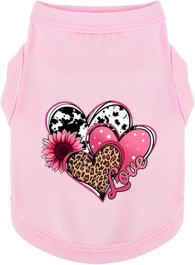 Discover Cozy Cotton Canine Wear: Soft, Lightweight, and Breathable Dog Shirt Vest with Eye-Catching Graphics (Hearts and Love), Keeping Your Furry Friend Comfy! Pink XS