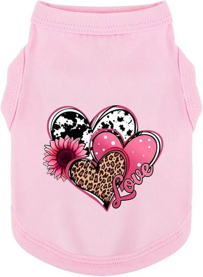Discover Cozy Cotton Canine Wear: Soft, Lightweight, and Breathable Dog Shirt Vest with Eye-Catching Graphics (Hearts and Love), Keeping Your Furry Friend Comfy! Pink M