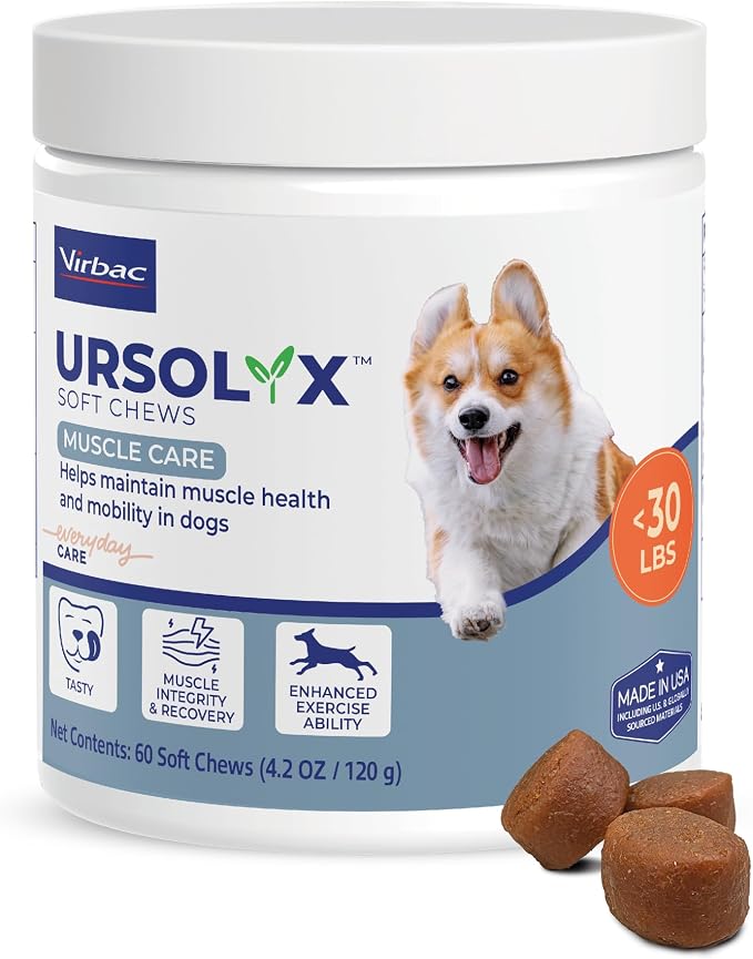 URSOLYX™ Soft Chews for Dogs | Muscle Health Support for Senior, Active or Recovering Dogs, Small up to 30lbs | 60 Count 2- Month Supply
