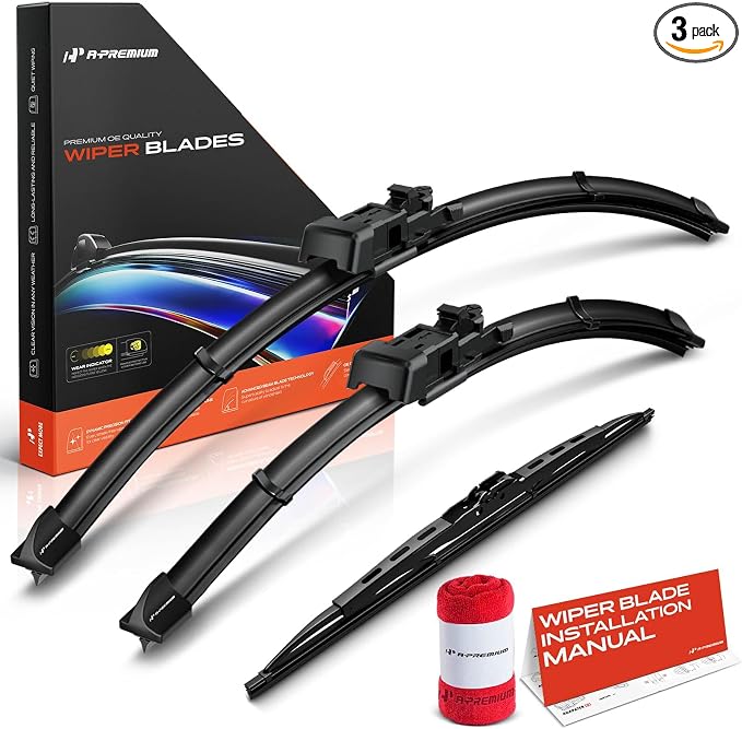 A-Premium 24"+17"+13" Windshield Wiper Blades with Wear Indicator & Towel | Compatible with Chevrolet Equinox & GMC Terrain, 2010-2017, Front Rear Wipers Blade Set for TLP/Hook Arm, Pack of 3
