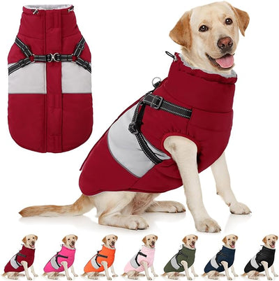 AOFITEE Dog Coat, Dog Christmas Sweater, Warm Dogs Winter Coat, Waterproof Dogs Jacket with Harness, Pet Puffer Jacket Snowsuit, Reflective Windproof Pet Sweater for Cold Weather, French Bulldog, L