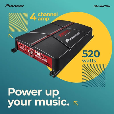Pioneer GM-A4704 4-Channel Car Amplifier – 520W Max, Class AB, Bridgeable, Variable High-Pass Filter