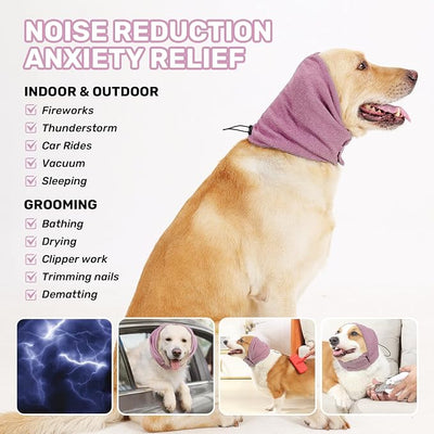 Dog Calming Hoodie, No Shake Ear Wraps for Dogs, Adjustable Dog Ear Muffs for Noise Protection, Ear Wrap Head Cover for Head Warp Anxiety Relief, Hematoma, Grooming and Force Drying