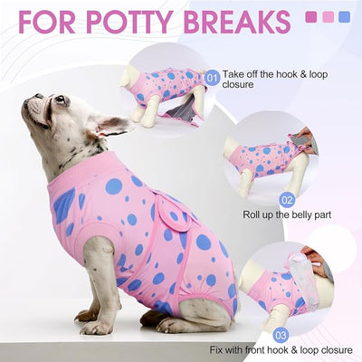 Kuoser Dog Surgery Suit, Soft Dog Spay Recovery Suit Female, Anti Licking Neuter Recovery Suit for Male Dogs, Post-Op Pet Surgical Suit Protective Wear E-Collar & Cone Alternative,Pink Polka Dots XL