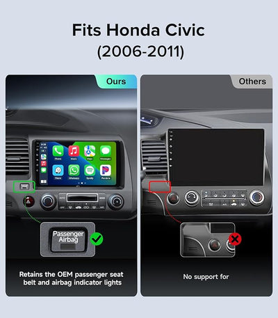 Car Radio Stereo for Honda Civic 2006-2011, Wireless CarPlay Android Auto | 9" IPS HD touchscreen, 64G storage, 5G WiFi GPS navigation, phone link, Bluetooth FM AM SWC, 1080P backup camera