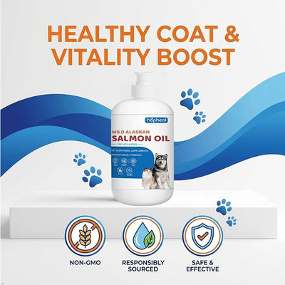 Wild-Caught Salmon Oil for Dogs & Cats - Omega 3 EPA DHA,Fish Oil Liquid Supplement for Skin & Coat Health (32 FLOZ Fish Oil)