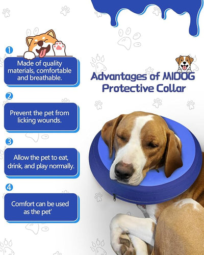 MIDOG Soft Inflatable Dog Cone,Donut E-Collar Alternative for After Surgery, Prevents Licking, Allowing Normal Eating & Vision,Comfortable Recovery Collar for Small Medium Large Dogs&Cats, DarkBlue-XL
